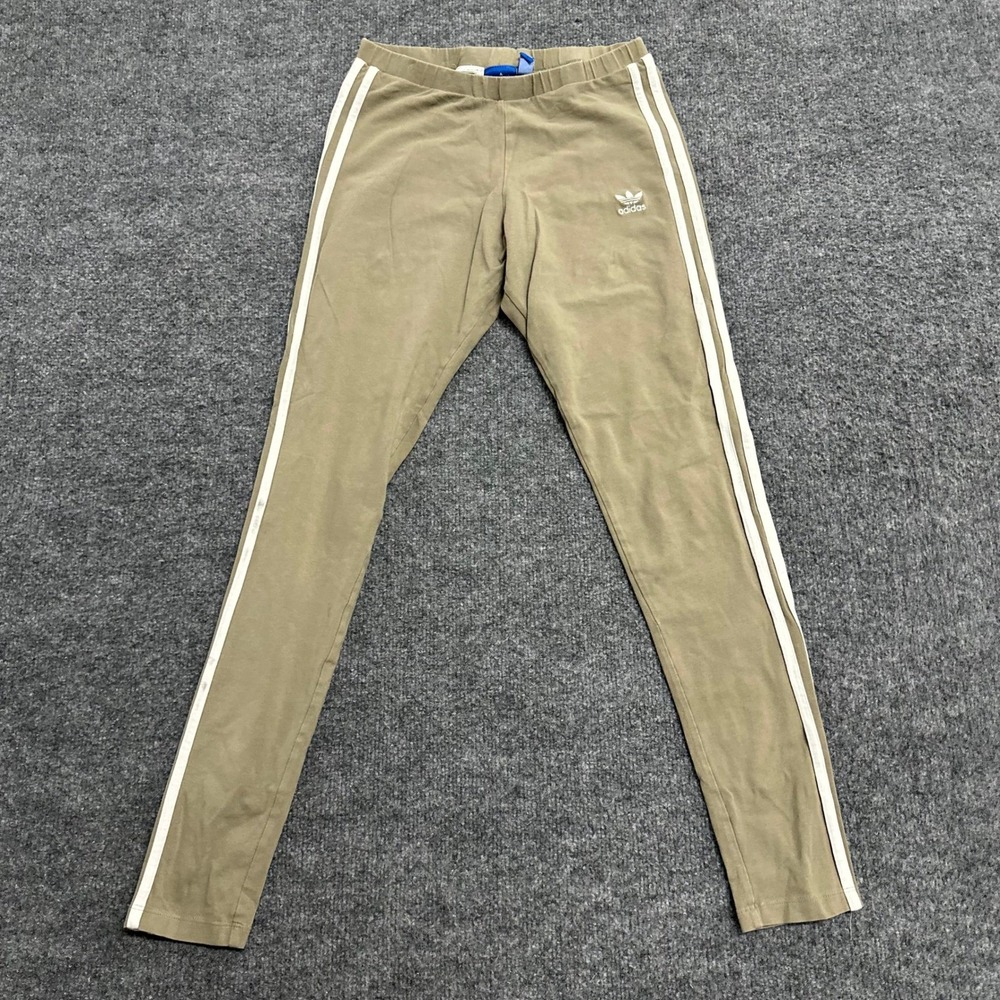 Adidas Leggings Womens Size M Olive Green Triple Stripe Trefoil Athletic Pants